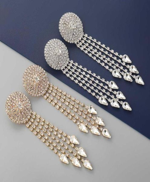 

dangle chandelier fashion metal round convex long fringe rhinestone earrings women039s creative party accessories3455072, Silver