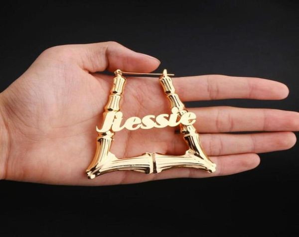 

hoop huggie bamboo earrings geometric hip style customizable name for women72825898119902, Golden;silver