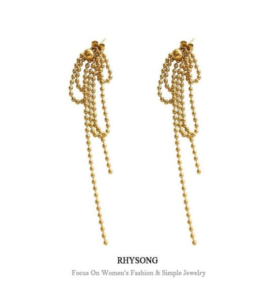 

dangle chandelier rhysong 316l stainless steel multipurpose stud small round gold beads chain tassel fireworks earrings for wome7881634, Silver