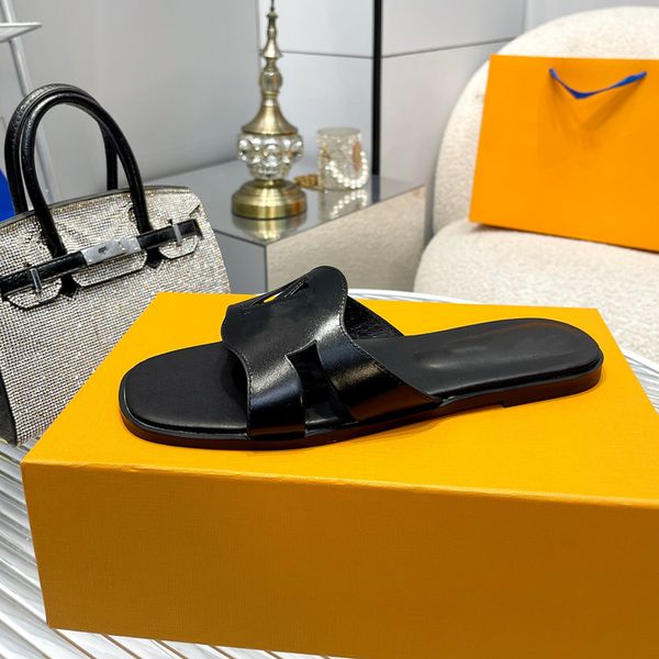 

luxury designer women's slippers fashion leather flat shoes comfortable sandals beach holiday slippers size 35-43, Black