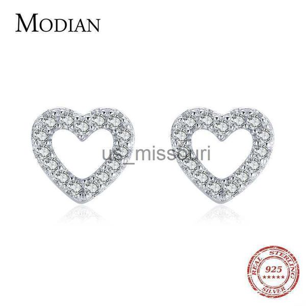 

stud modian authentic 925 sterling silver stud earrings for women romantic heart earrings shiny clear cz wedding engagement jewelry j230529, Golden;silver
