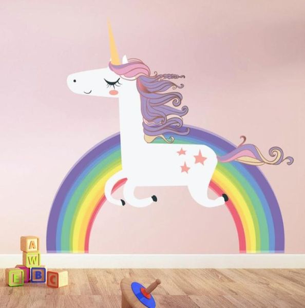 

kids new rainbow unicorn wall sticker home decor wall stickers children animal graffiti decal wallpaper girls bedroom decorations 4542964