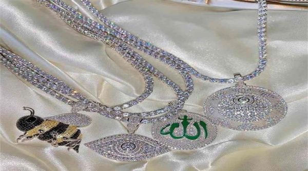 

iced out bling 5a sparking cz cubic zirconia lucky evil eye pendant necklaces women men tennis chain beaded chain jewelry 210331232961015, Silver