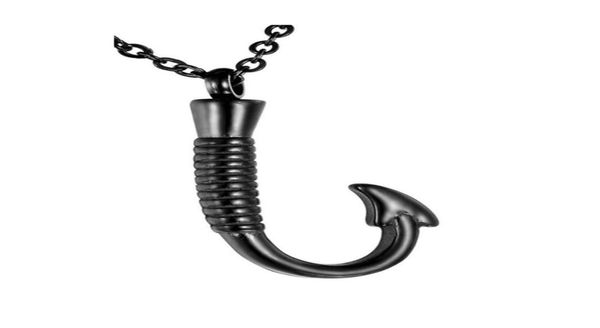 

men keepsake jewelry stainless steel fish hook cremation urn necklace pendant ashes urn holder memorial jewelry9641398, Silver