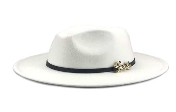

metal love belt decoration artificial wool fedora hats women felt vintage jazz trilby hat ladies wide brim panama bowler cap6749829, Blue;gray