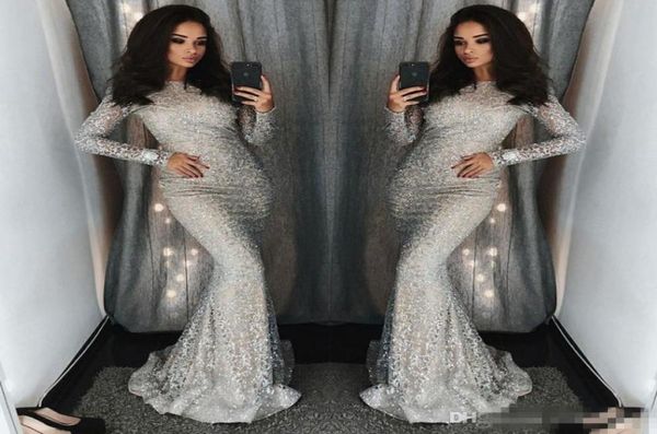 

luxury silver beading mermaid prom dresses long sleeves mermaid celebrity red carpet dress glamorous sequins beaded evening g4481933, Black;red