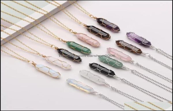 

pendant necklaces hexagonal cylindrical crystal necklace natural stone wire wrap for women men fashion jewelry drop delivery 2021 1183979, Silver
