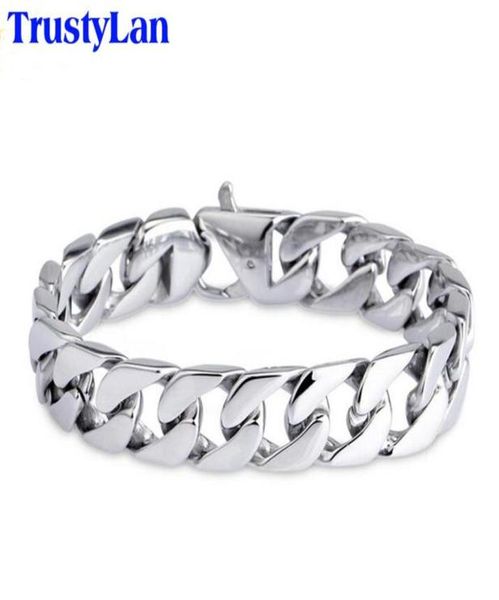 

trustylan glossy 316l stainless steel link chain bracelet men 15mm wide men039s bracelets bangles handle fashion male jewelry1149400, Golden;silver
