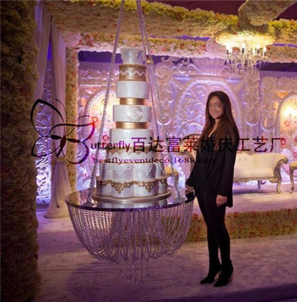 

dia 18quot clear wedding cake stand chandelier style suspended cake swing crystal hanging cake stand4218919