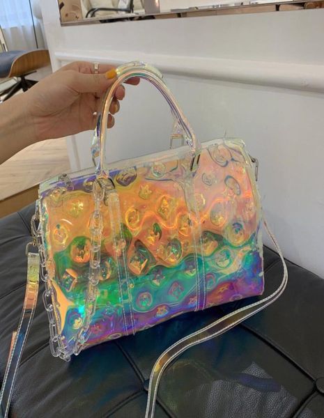

allmatch sports gym bag transparent embossed boarding luggage portable colorful laser travel bags large capacity whole8836362