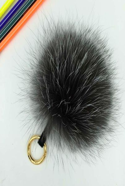 

silver fox hair pompoms keychains fur ball genuine fox charm for bag pendant6153440