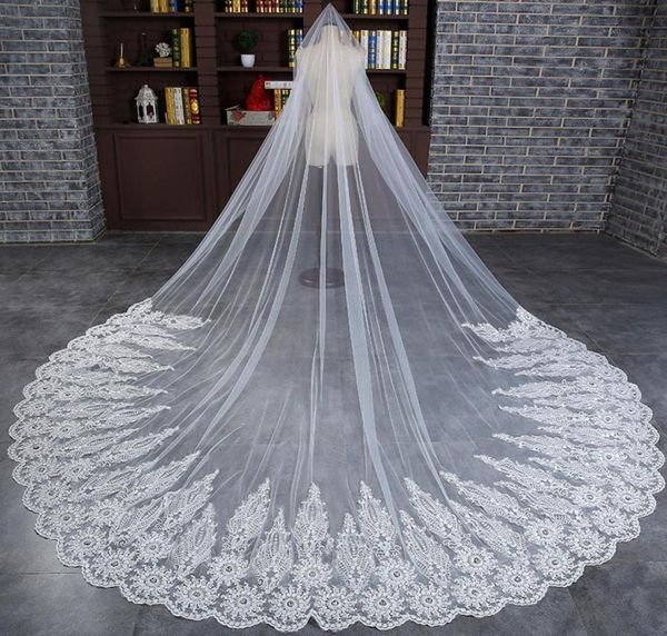 

3 meter white cathedral wedding veils long lace edge bridal veil with comb ivory wedding accessories bride mantilla wedding veil8554956, Black