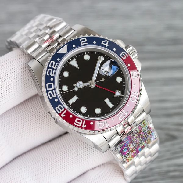 

clean factory luxury watches mens watch red&blue ceramic bezel gmt ii 40mm 904l mens watch 126715 cal eta3186 movement sapphire waterproof l, Slivery;brown