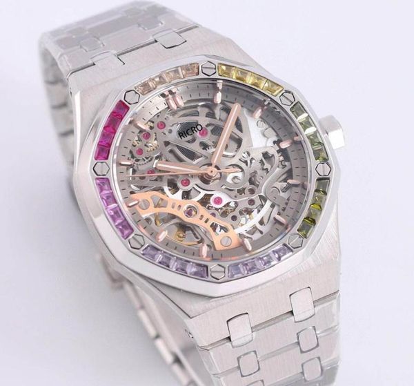 

designer ladies watch 37mm frosted stainless steel fully automatic mechanical movement with diamond ring orifice hollow dial sport8916631, Slivery;golden