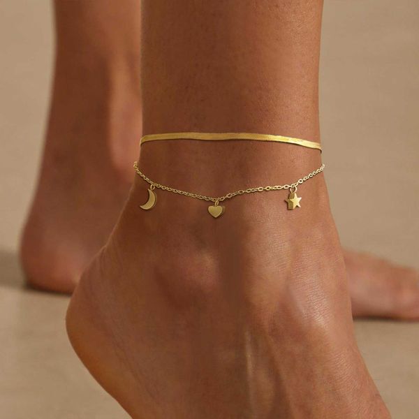 

anklets women's exquisite anklets jewelry for daily beach holiday stainless steel star moon heart shape foot snake chains charm anklet, Red;blue