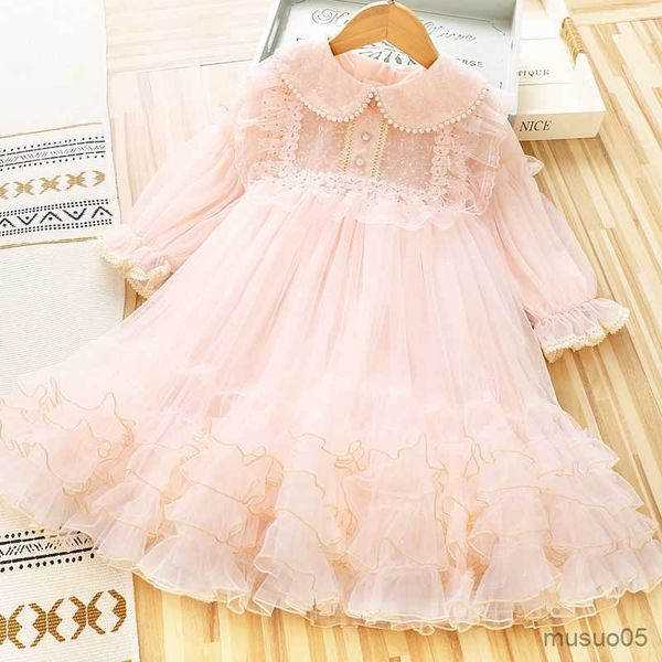 

girl's dresses spring autumn girls party dress wedding birthday girls dresses pearls princess clothes for children, Red;yellow