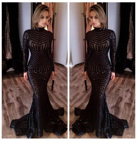 

2018 michael costello long sleeve prom dresses bling bling black sequins high neck mermaid celebrity gowns pageant evening dr7183760