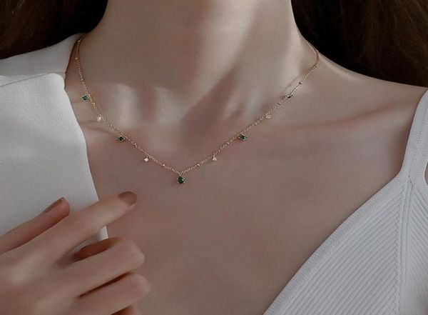 

chains 925 sterling silver choker necklace for women exquisite green zircon clavicle chain gifts sn7426706814