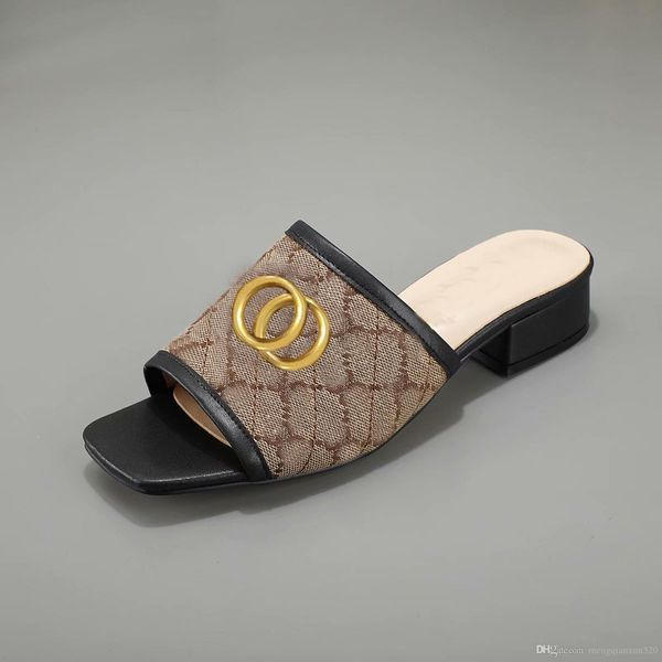 

summer beach slippers fashion loafers lazy low heeled flops leather designer slipper letters cartoon slides women shoes metal ladies sandals, Black