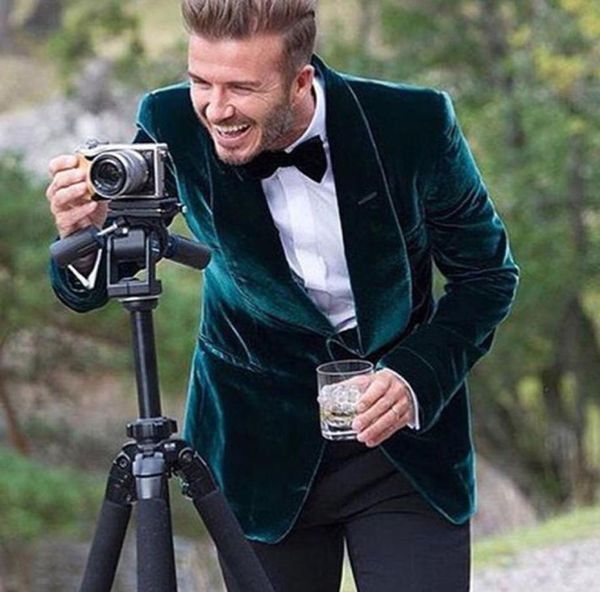

2018 casual style green velvet men suits shawl lapel one button blazer wedding tuxedos custom made coat jacket pants9901934, Black;gray