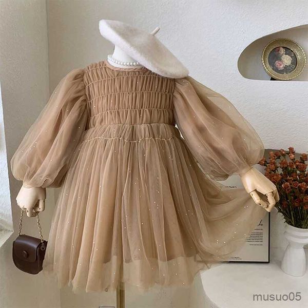 

girl's dresses fashion girl dress autumn lantern sleeve kids clothes baby girls dress ball gown brown, Red;yellow