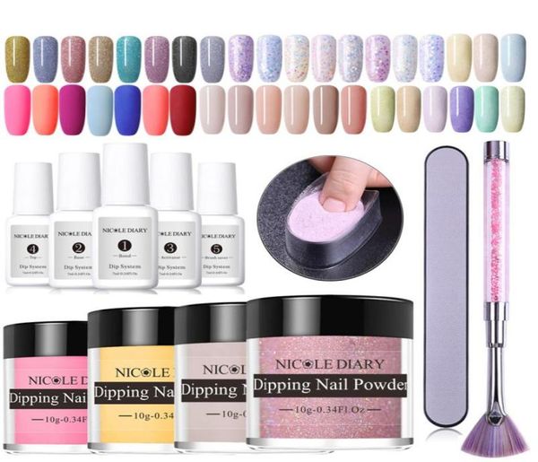 

14pcs dipping nail kits nude holographic dip nail glitter luminous matte gradient chrome pigment dust sequins8466665, Silver;gold