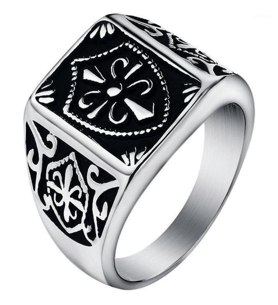 

fashion gold color fleur de lis shield ring men039s silvercolor cross crest signet ring stainless steel biker jewelry size 714019281, Golden;silver