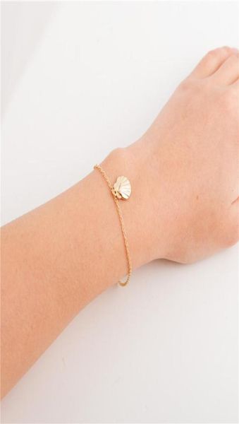 

10pcs clam sea shell bracelet geometric ocean beach nautical ariel conch sector cowrie seashell chain bracelets for women party gi2809984, Golden;silver