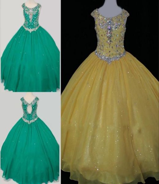 

amazing yellow green girls pageant dresses ball gown scoop neck with crystal sequin beaded chiffon keyhole back long flower girls 4233389, White;red