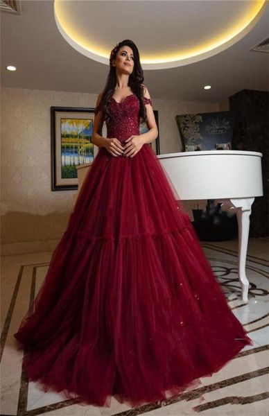 

gorgeous off shoulder burgundy puffy prom dresses a line beaded sweet 15 16 girls long quinceanera dress formal evening gowns8630546, Black