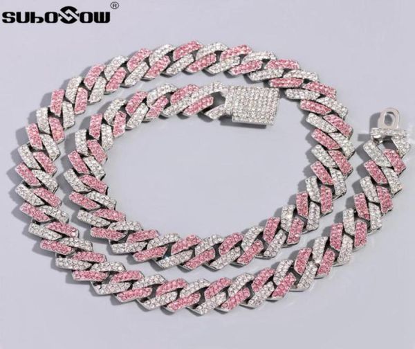 

chains rhombus prong cuban chain pink crystal necklace for men women rhinestones paved iced out hip hop jewelrychains chainschains5334551, Silver