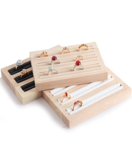 

natural bamboo wood rectangular ring earring display tray earring storage tray jewelry display stand counter storage box4121641, Black