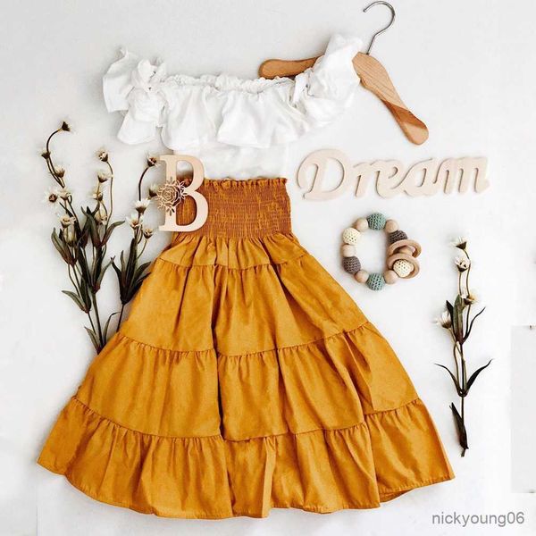 

clothing sets kid girls summer shoulder tanks children skirt fashion clothes suit casual outfits, White