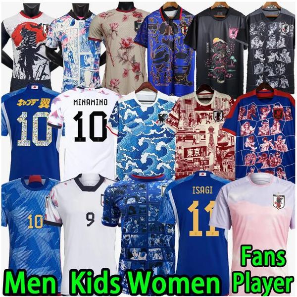 

japan 2023 soccer jerseys cartoon isagi atom tsubasa minamino asano doan kubo ito 2024 japanese special uniform men women 22 23 24 football, Black;yellow