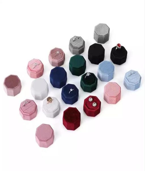 

durable double ring box wedding octagon shape velvet jewelry box earrings display package for women gift7184615, Black;white