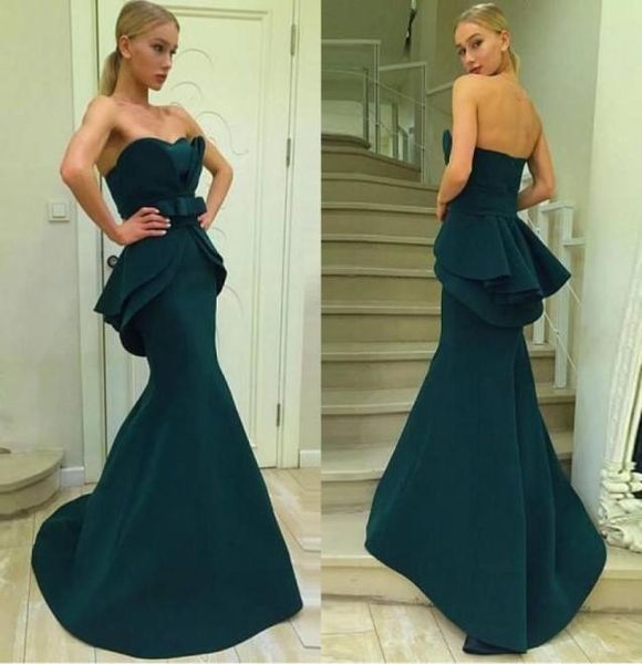 

fashion mermaid dresses evening wear hunter green satin ruffles sweetheart formal prom party gowns bow sash custom vestidos de fie2017563, Black;red