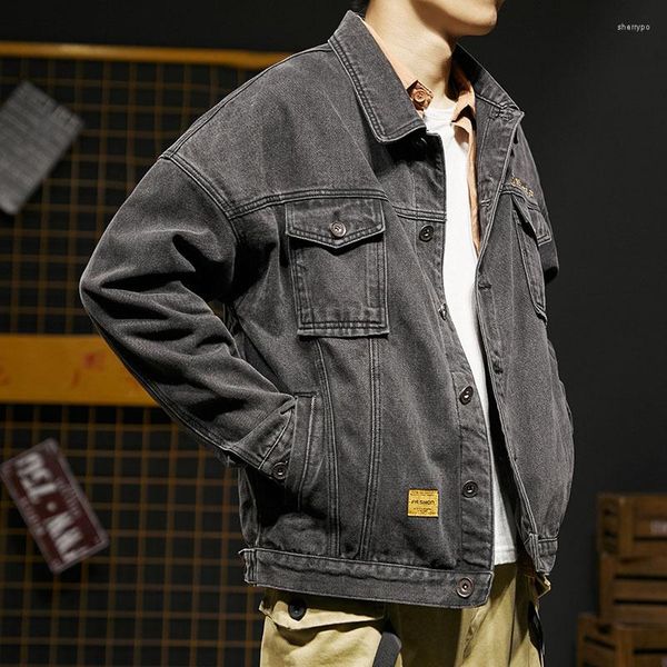 

men's jackets denim coat men's spring and autumn loose european american street trend jeans jacket, Black;brown