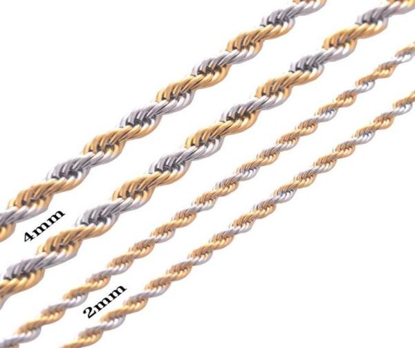 

width 2mm and 4mm stainless steel rope chain gold necklace statement swag 316l stainless steel ed necklace gold chain190t7555304, Silver