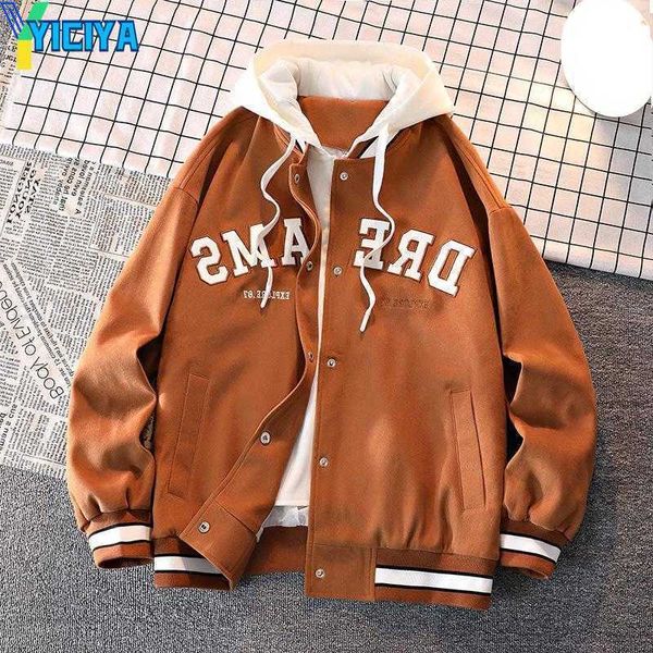 

yiciya men's jackets autumn trendy brand varsity baseball uniform jacket men's all-match student hooded plus size coats women, Black;brown