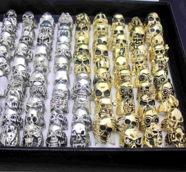 

24pcs vintage skull carved biker metal ring men band jewelry ring goldsilver colors size 711 whole lots4381403, Silver