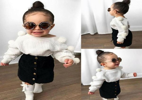 

toddler baby kids girls hairball knit button mini skirt warm outfits sets7433934, White