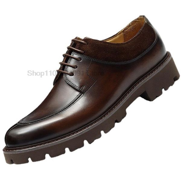 

men derby shoes fashion men summer formal shoes italian wedding thick sole shoes business office genuine leather oxford shoes, Black