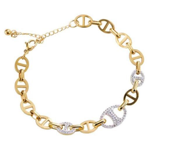 

titanium steel pig nose zircon inlaid women039s link bracelet30175273461, Black