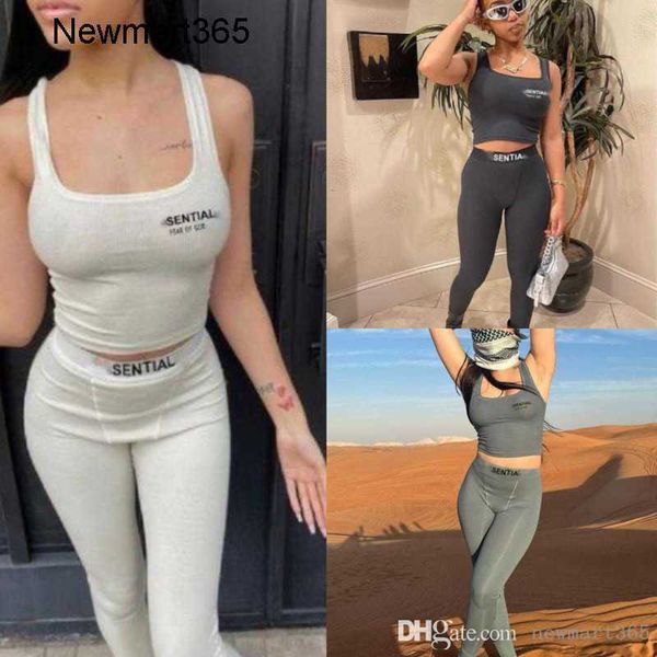 

2023 new running fitness womens tracksuits tight elastic yoga sports pit stripe print letter two piece pants set, Gray