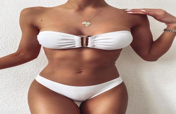 

white strapless low waist bikini 2020 female swimsuit women swimwear twopieces bikini set bandeau bather bathing suit swim2809570