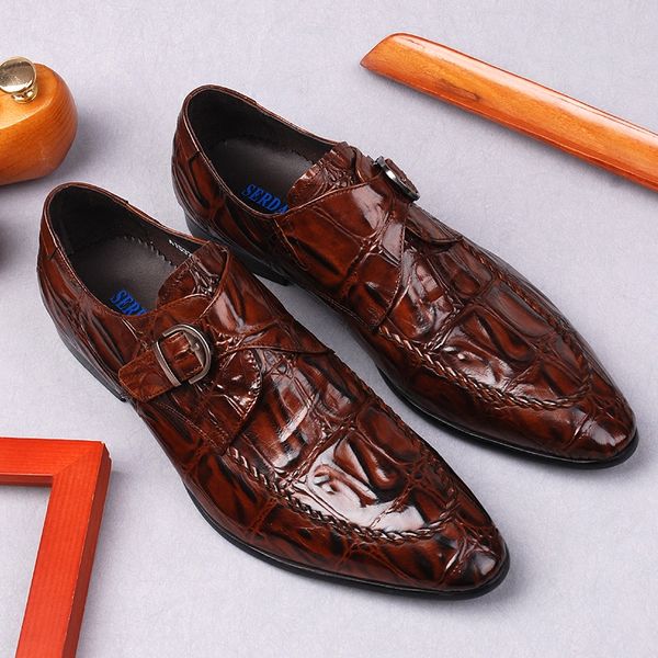 

mens genuine leather loafer shoes monk strap shoes black burgundy crocodile pattern oxford shoes simple wedding oxford shoe