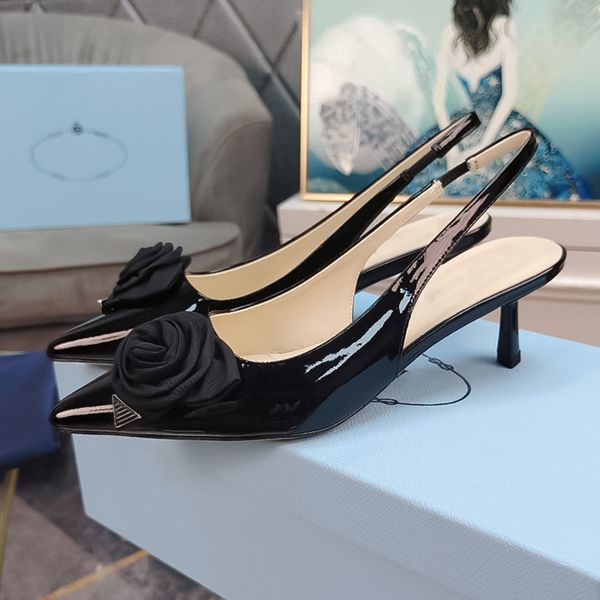 

pointed flower leather womens high heels 2023 summer luxury designer new fashion versatile temperament high sense party womens shoes sizes 3, Black