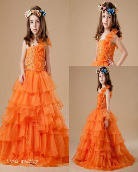 

cute orange colour girl039s pageant dress princess ball gown party cupcake prom dress for short girl pretty dress for little ki4576958, White;red