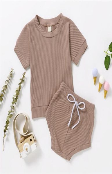

kids toddler infant baby girls boys short sleeve round neck solid color and shorts set summer casual 2piece set6466324, White