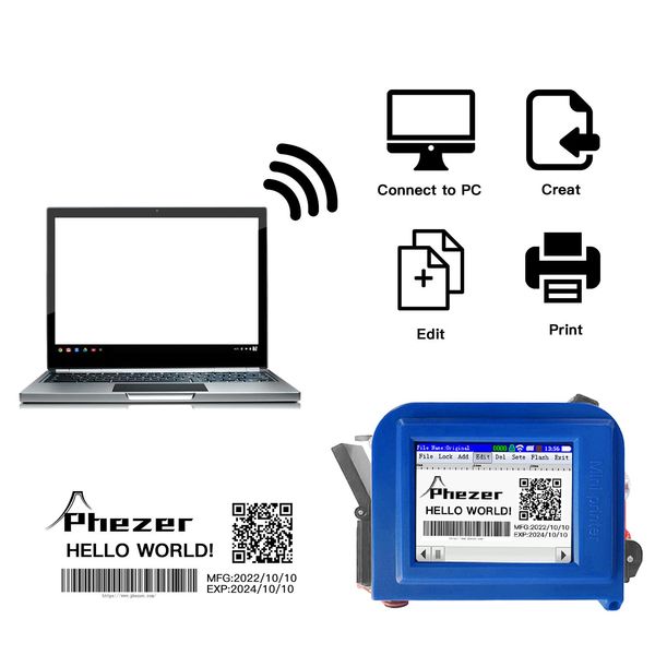 

printers phezer pc11 portable printer qr bar batch code date number expiry date tshirts 12.7mm handheld inkjet printer label mini